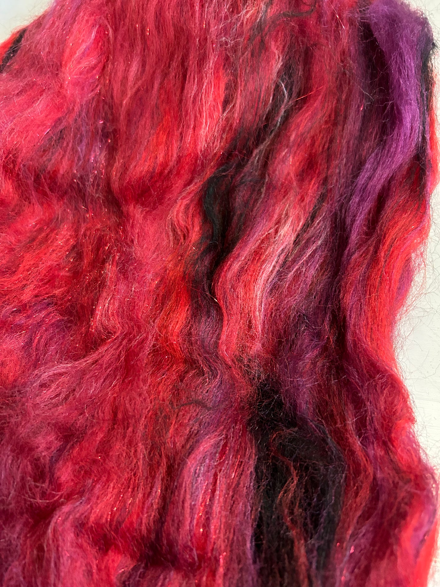 100g Crimson Corriedale Fibre Batt with Bamboo and Angelina