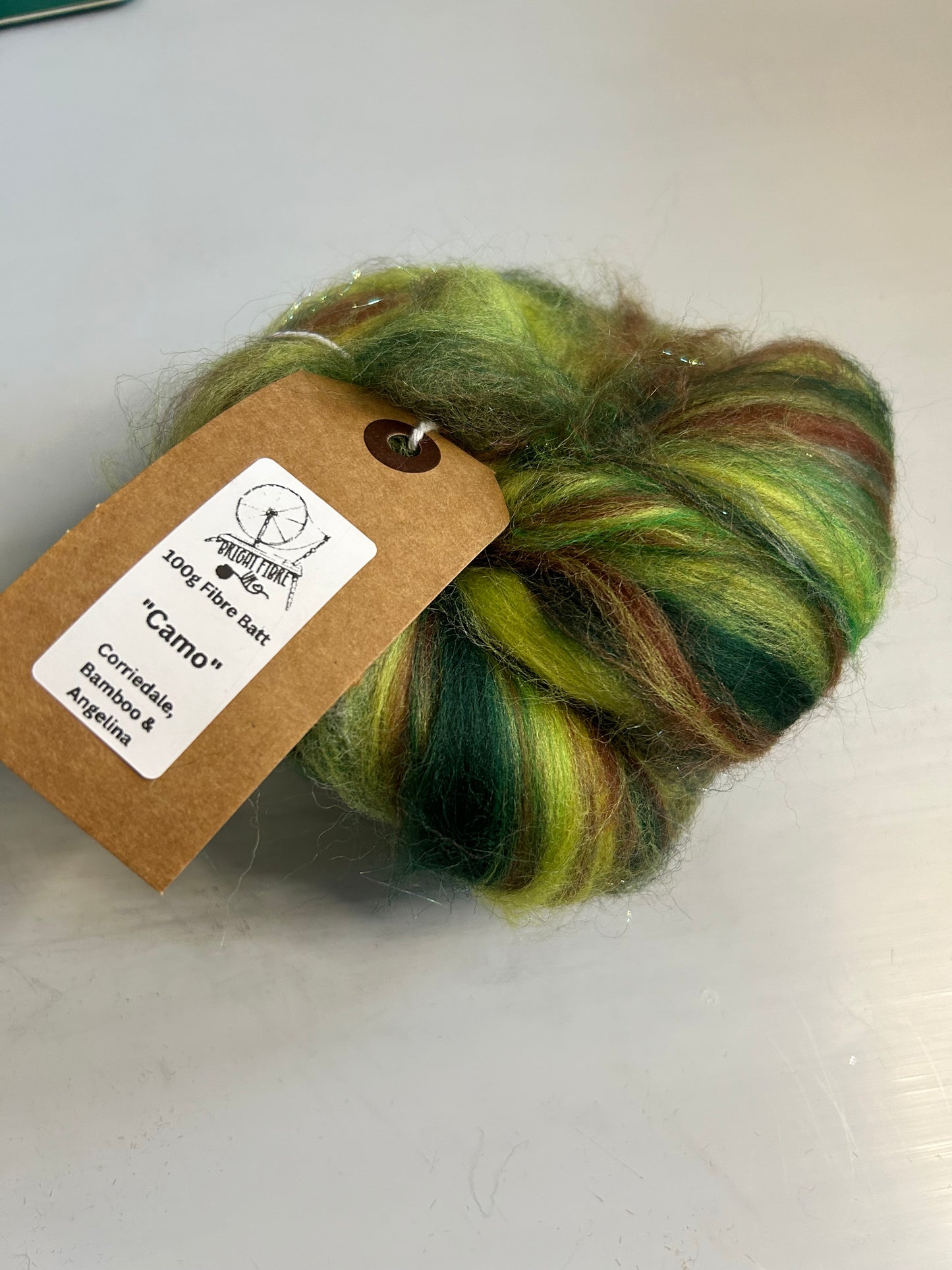 100g Camo Corriedale Fibre Batt with Bamboo and Angelina