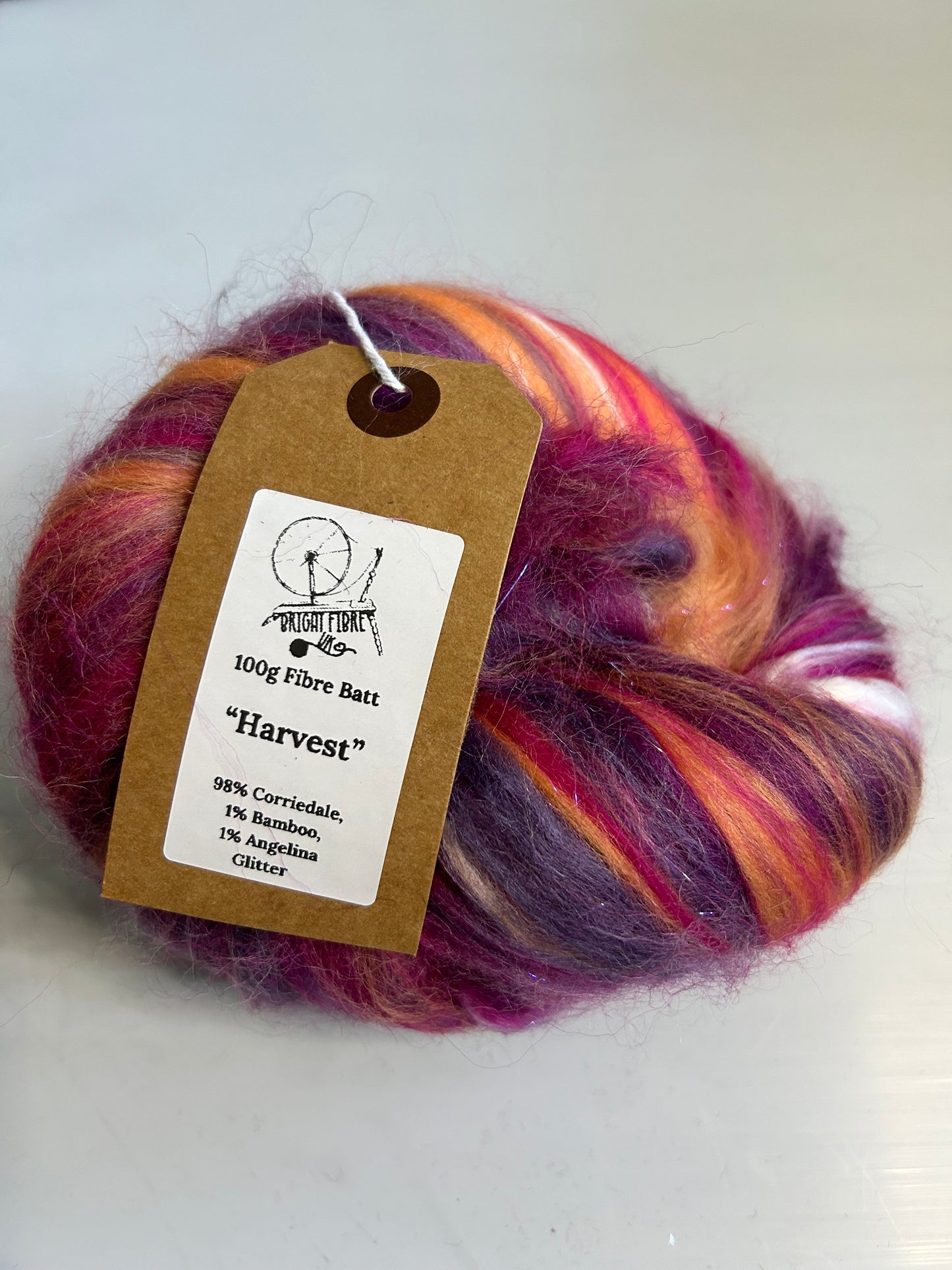 100g Harvest Corriedale Fibre Batt with Bamboo and Angelina