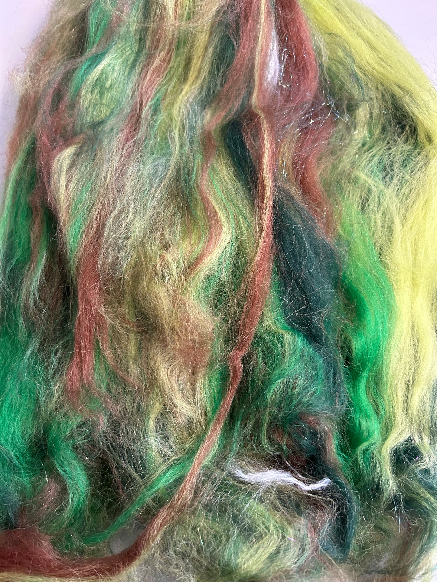 100g Camo Corriedale Fibre Batt with Bamboo and Angelina