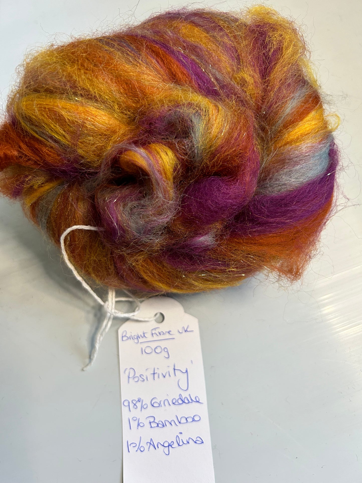 100g Positivity Corriedale Fibre Batt with Bamboo and Angelina