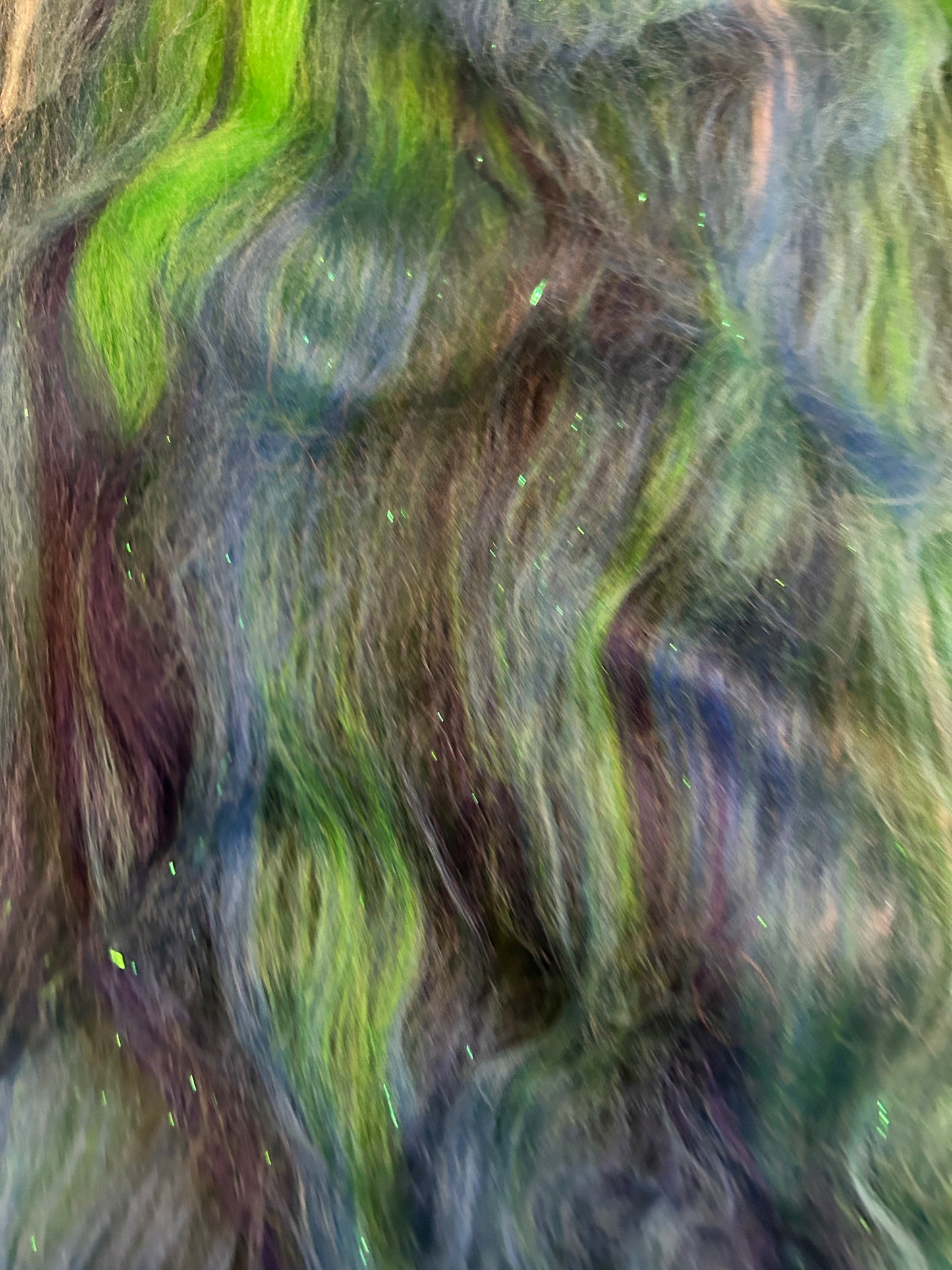 100g Northern Lights Fibre Batt with Bamboo and Angelina.