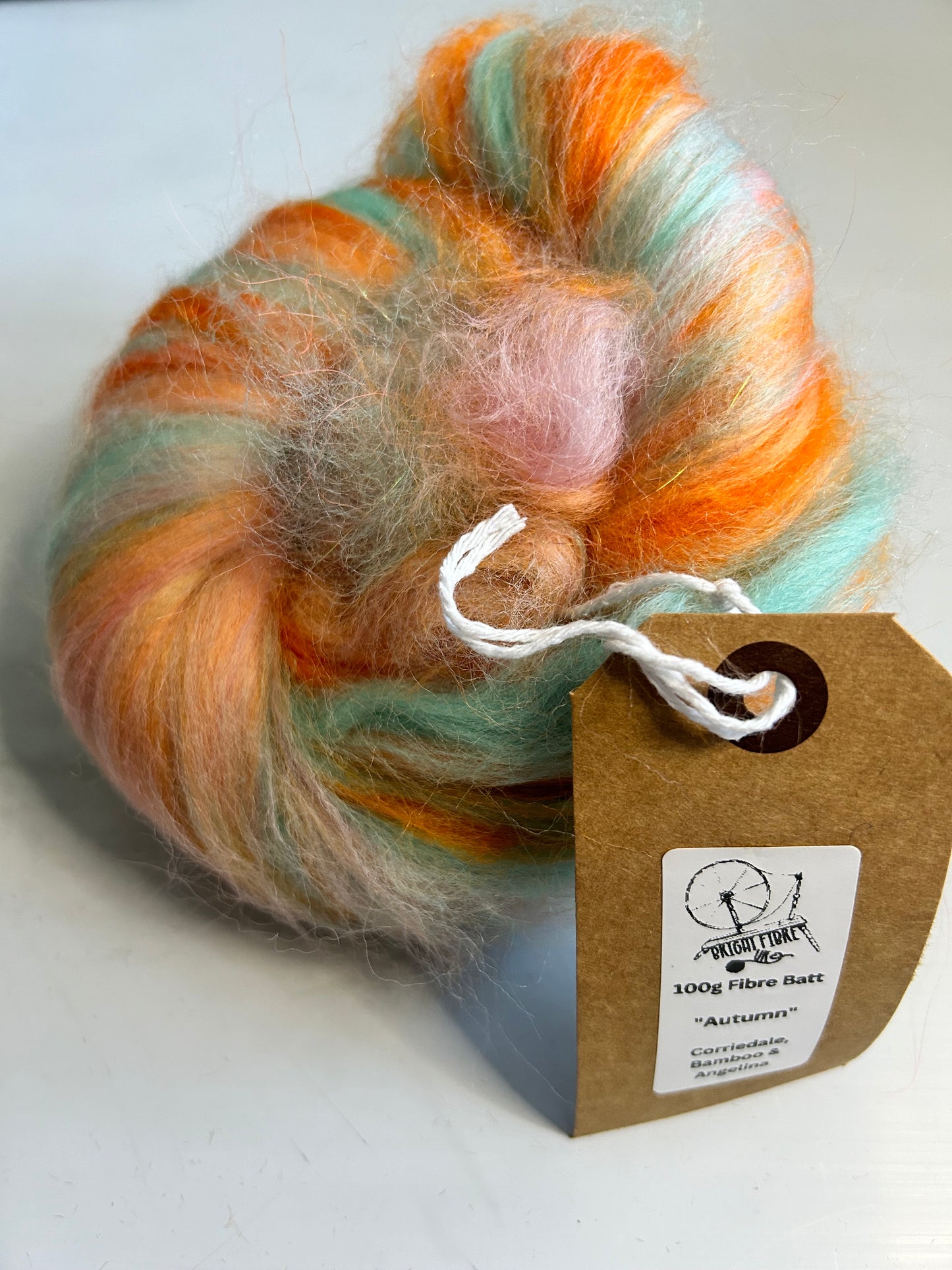 100g Autumn Corriedale Fibre Batt with Bamboo and Angelina