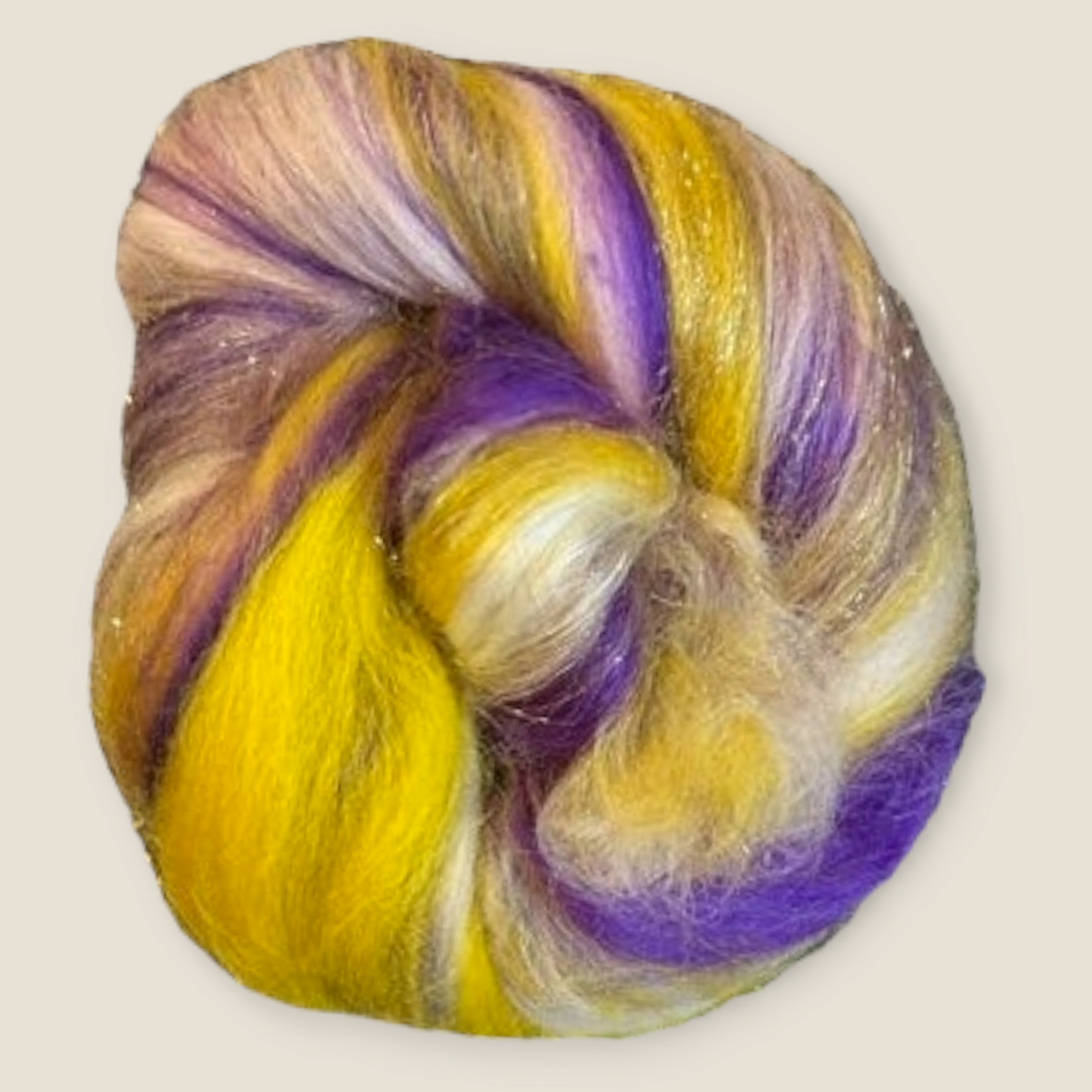 100g Purple Rain Corriedale Fibre Batt with bamboo and Angelina glitter