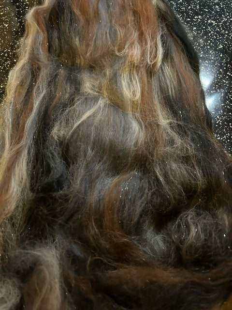 100g Calico Corriedale fibre batt with bamboo and Angelina glitter