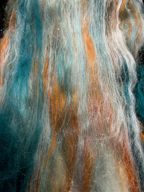 100g Maidens Gemstone Corriedale fibre batt with bamboo and Angelina glitter