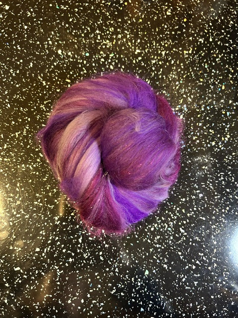 100g Heather Corriedale fibre batt with bamboo and Angelina glitter