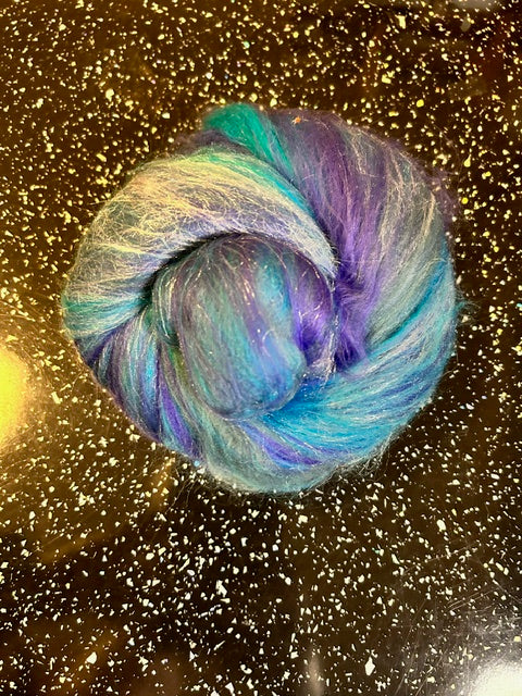 100g Blue Lagoon Merino Fibre with glitter