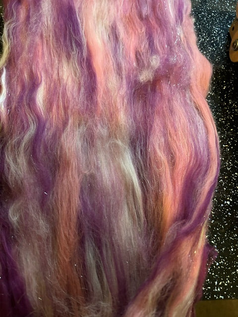 100g Pink frost Corriedale with bamboo and Angelina glitter