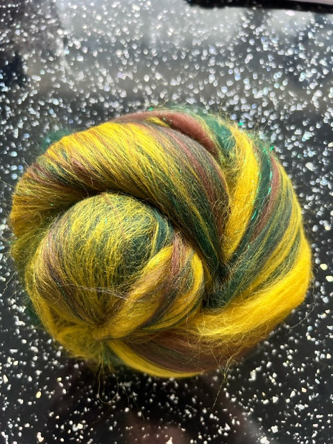 100g Sunflower Corriedale fibre batt with Bamboo and Angelina glitter