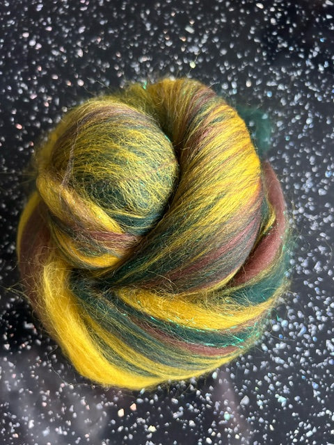 100g Sunflower Corriedale fibre batt with Bamboo and Angelina glitter