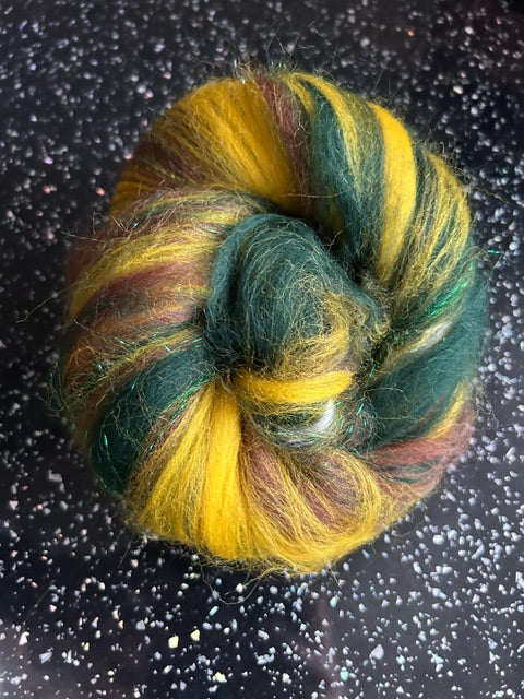 100g Sunflower Corriedale fibre batt with Bamboo and Angelina glitter