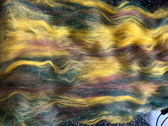 100g Sunflower Corriedale fibre batt with Bamboo and Angelina glitter