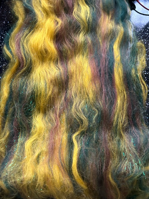 100g Sunflower Corriedale fibre batt with Bamboo and Angelina glitter