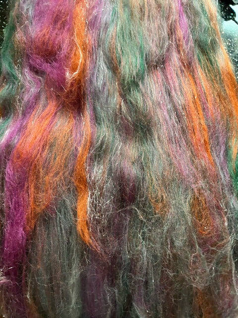 100g Tree house Corriedale fibre batt with Bamboo and Angelina glitter