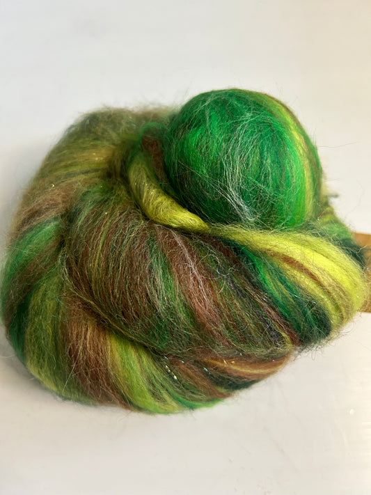 100g Camo Corriedale Fibre Batt with Bamboo and Angelina