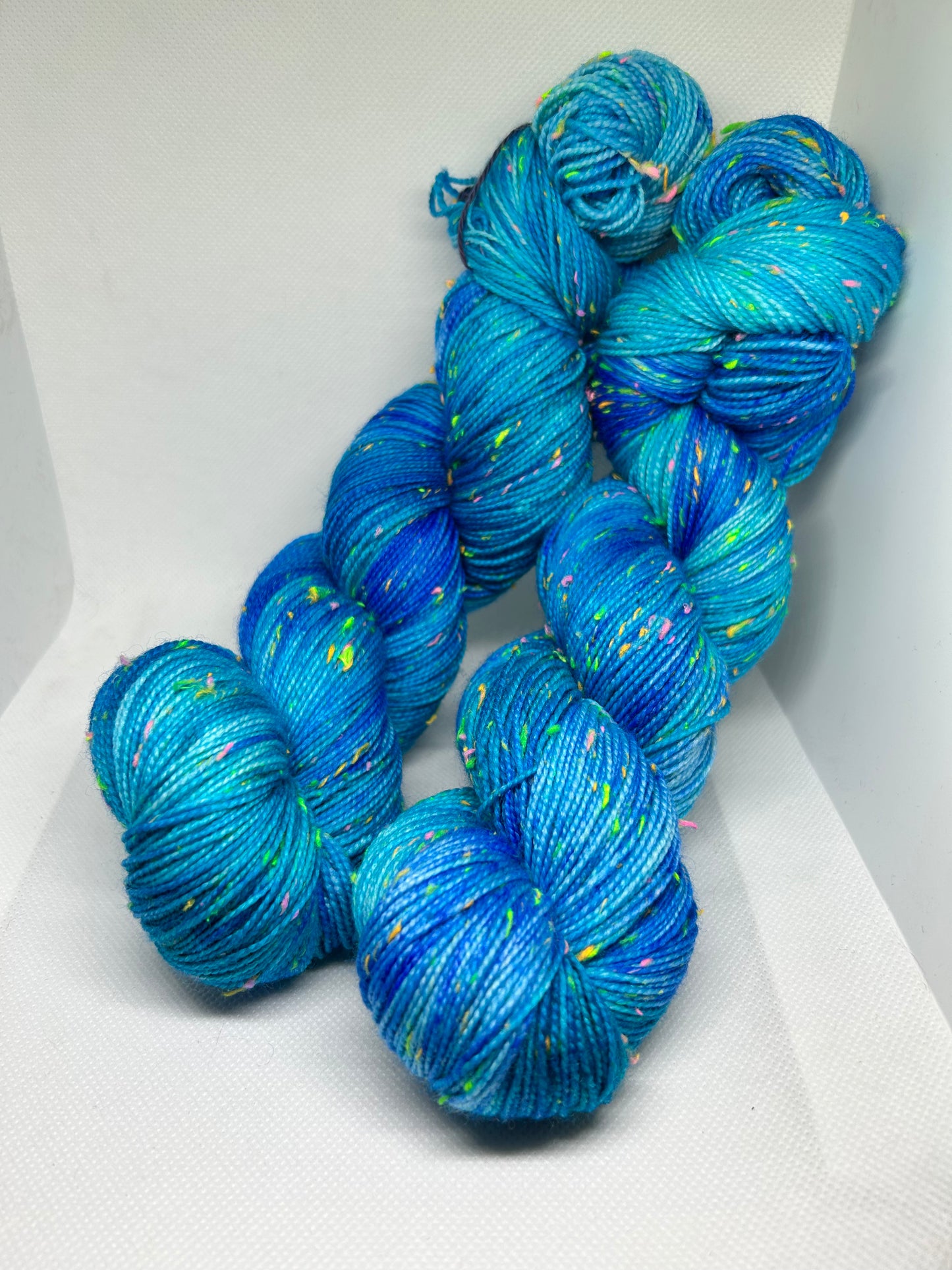 Ocean Blue Hand dyed Yarn with Neon Neps