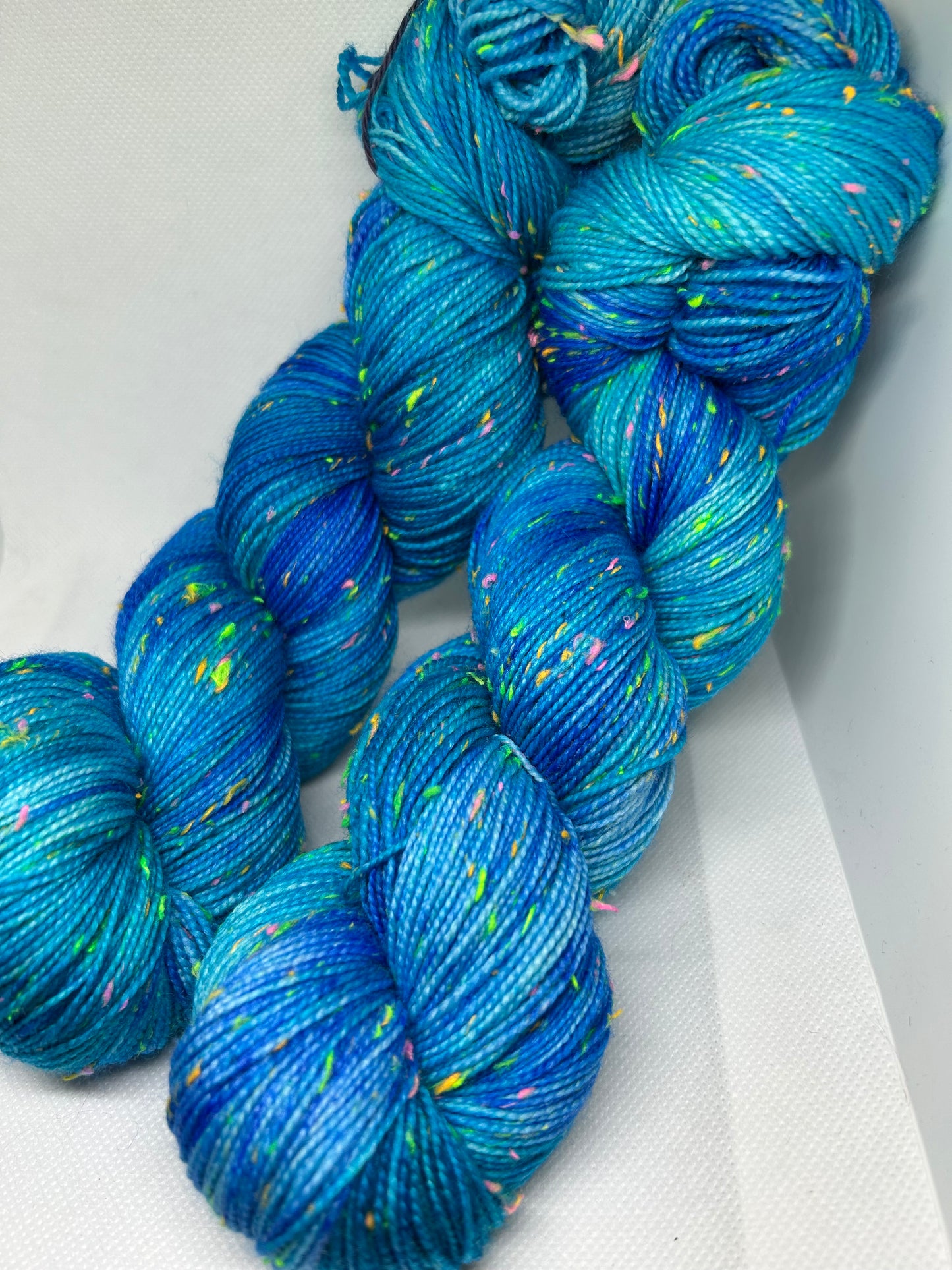 Ocean Blue Hand dyed Yarn with Neon Neps