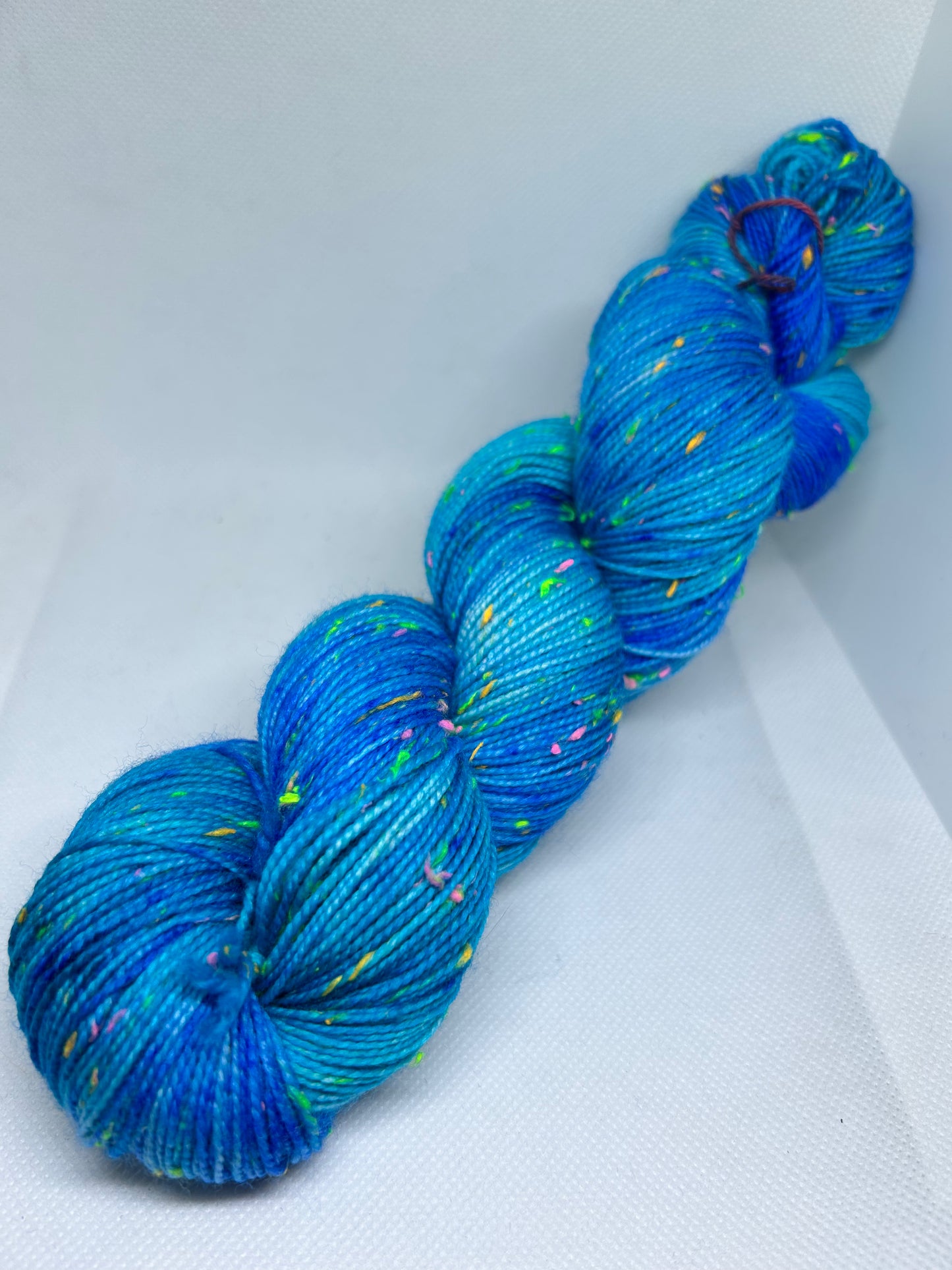 Ocean Blue Hand dyed Yarn with Neon Neps