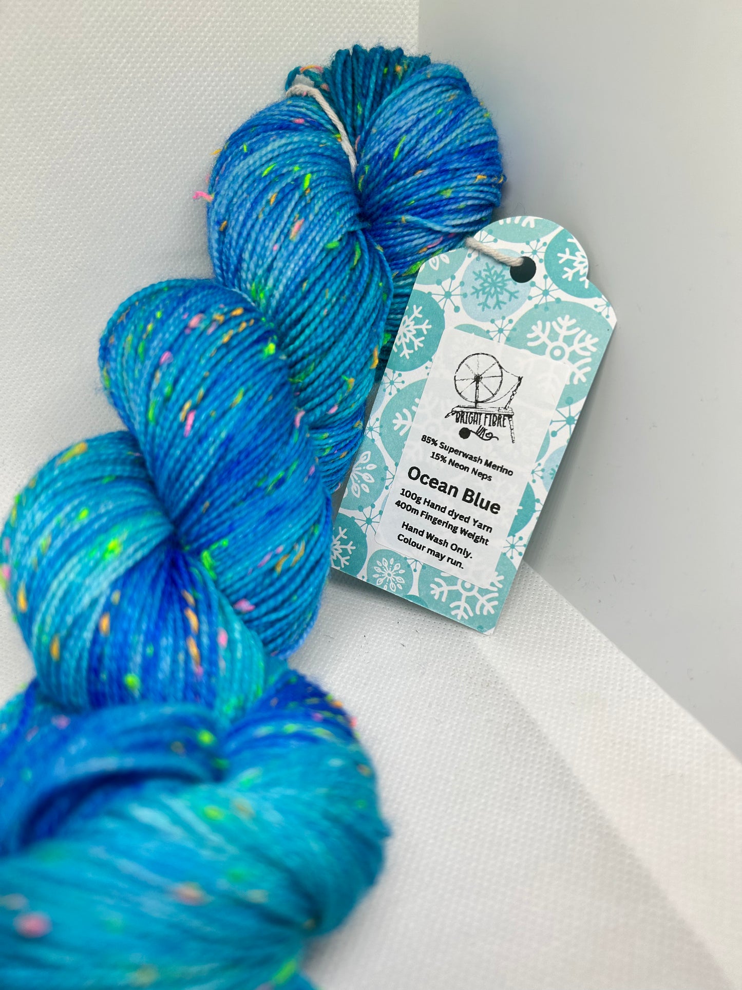 Ocean Blue Hand dyed Yarn with Neon Neps